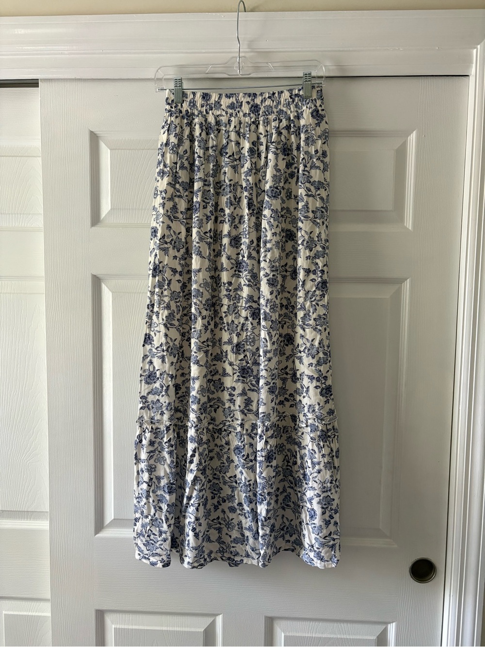 Cream Maxi Skirt with Blue Floral Print